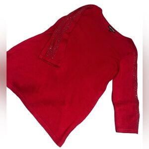 Red Sweater with Crystal Embellished Sleeves